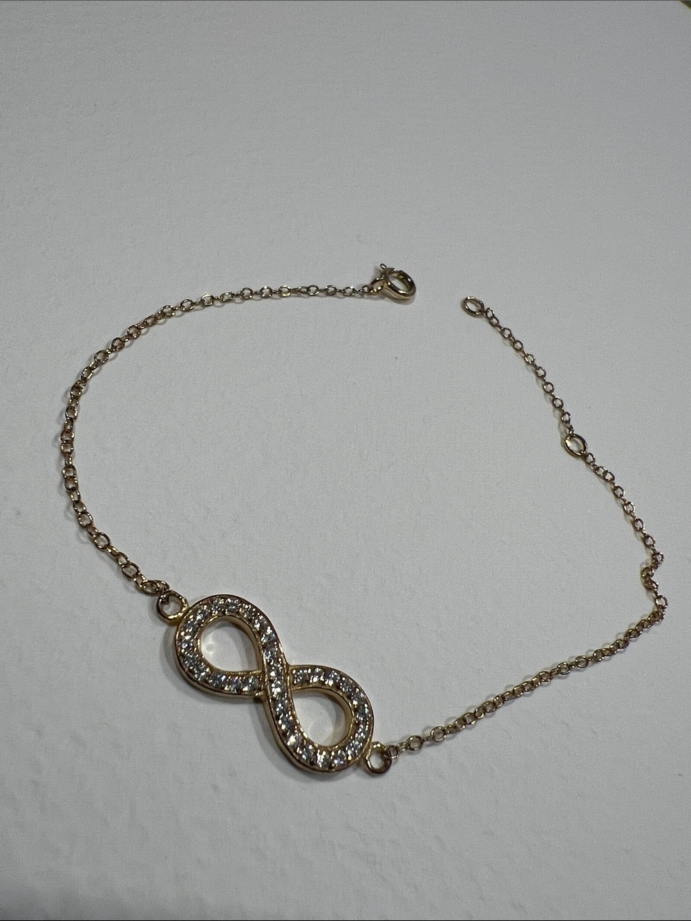 Gold-Tone Sterling Silver Infinity Pendant Bracelet with Crystal Accents